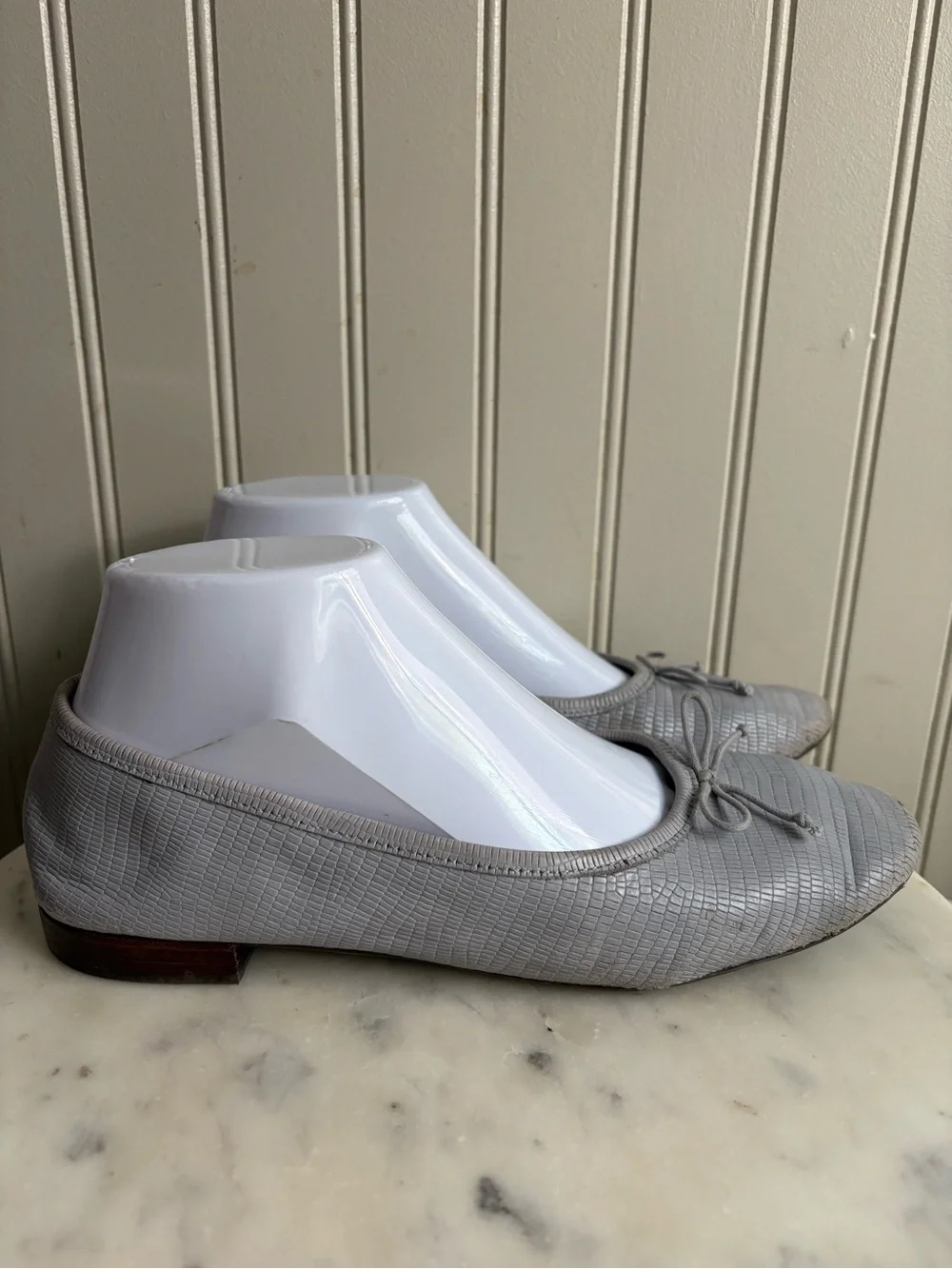 Madewell Leather Adelle Bow Ballet Flats Women’s 7 Gray Embossed Casual Designer - Picture 2 of 11